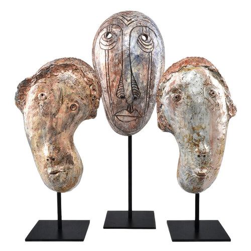 Currey & Co Glazed Mask Sculpture Set of 3 - Final Sale