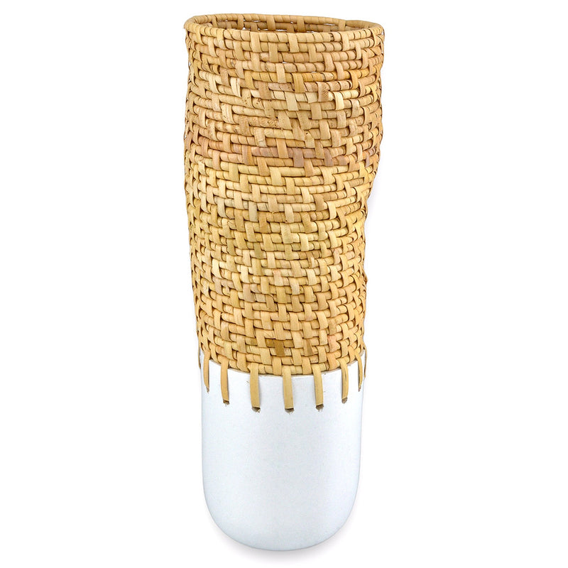 Currey & Co Kyoto Rattan/White Vase - Final Sale