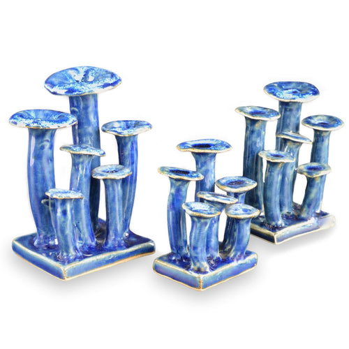 Currey & Co Wild Blue Mushroom Sculpture Set of 3 - Final Sale