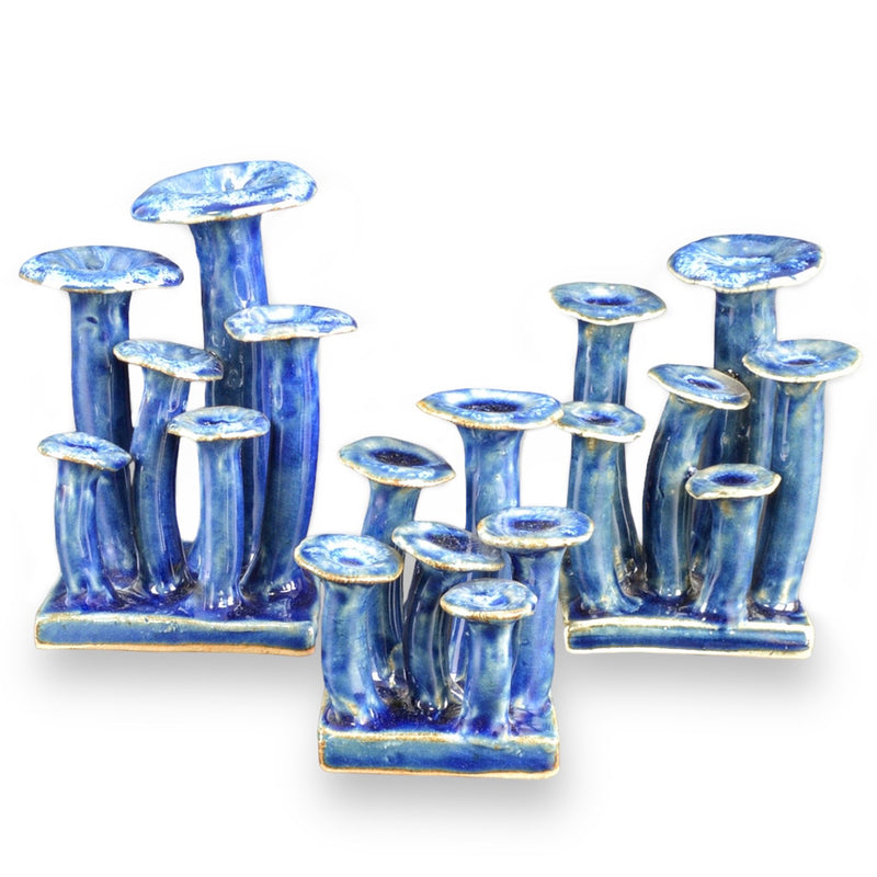 Currey & Co Wild Blue Mushroom Sculpture Set of 3 - Final Sale