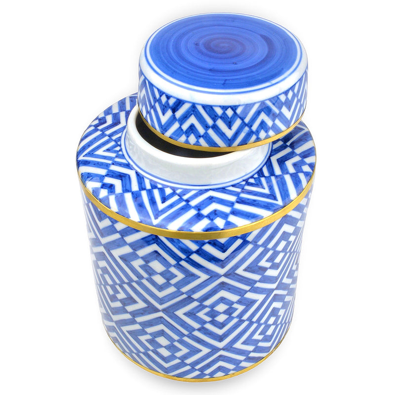 Currey & Co Blue/White Optical Small Tea Jar - Final Sale