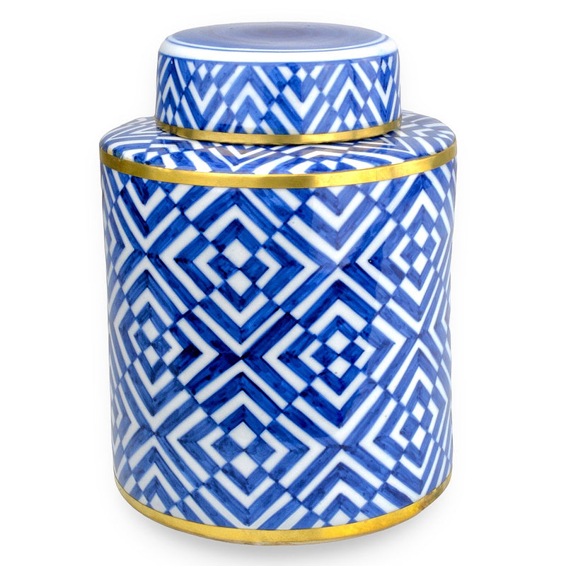 Currey & Co Blue/White Optical Small Tea Jar - Final Sale