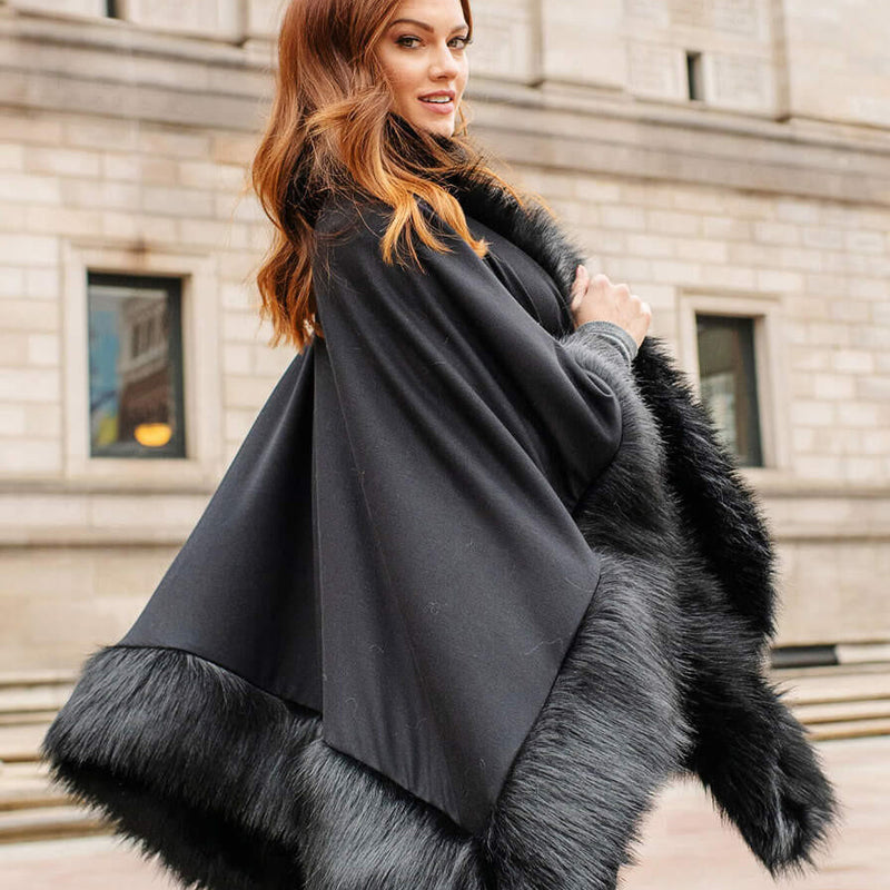 Fabulous Furs Fox Faux Fur Trimmed Shawl