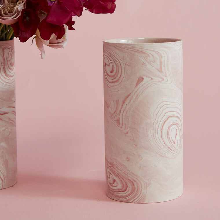 Marbleized Pink Large Vase Set of 2