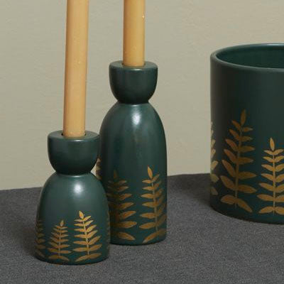 Midwinter Fern Taper Candleholder Set of 2