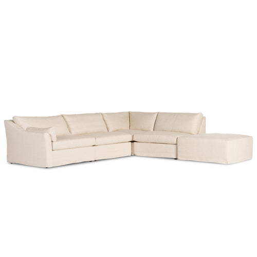 Four Hands Delray 4 Piece Slipcover Sectional with Ottoman