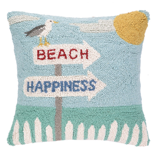 Beach Happiness with Seagull Hook Throw Pillow