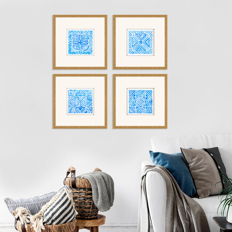 Inspire Studio Indigo Geo Framed Art Set of 4