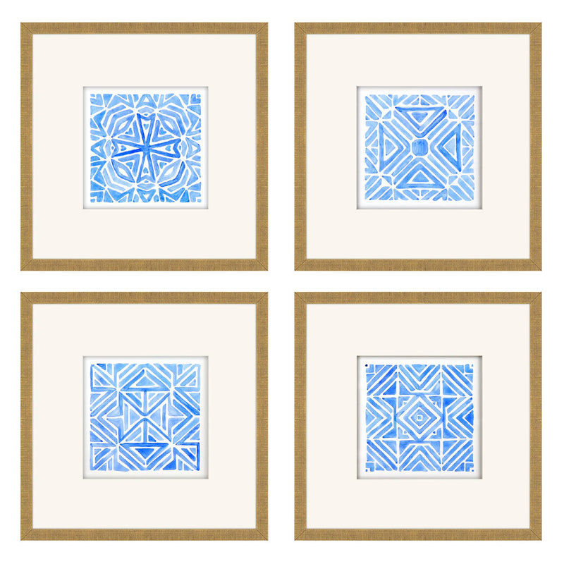 Inspire Studio Indigo Geo Framed Art Set of 4