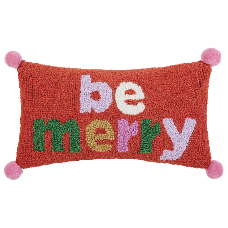 Ampersand Be Merry With Pom Pom Hook Throw Pillow