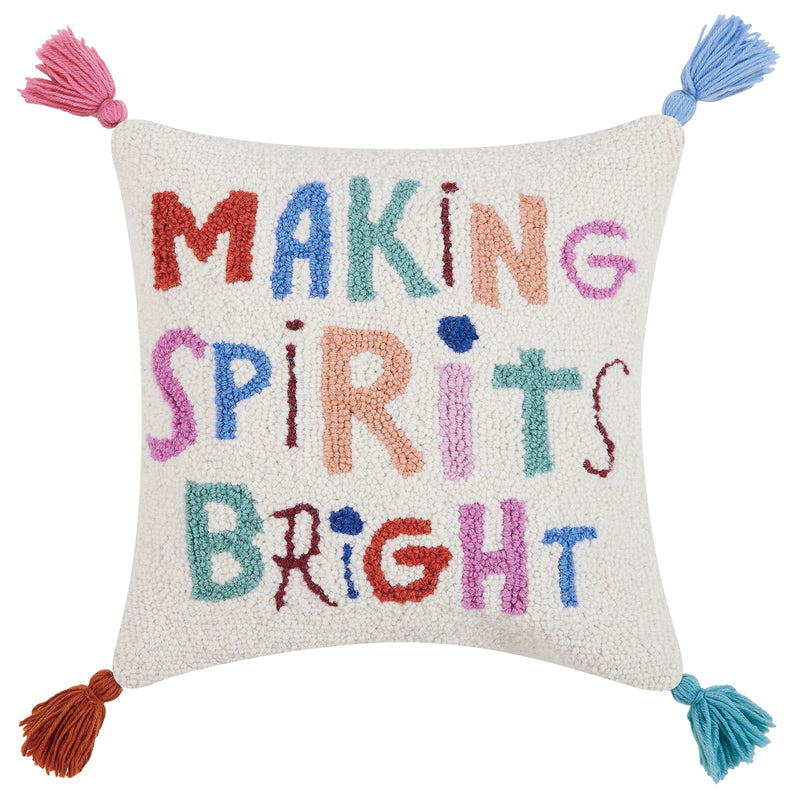 Ampersand Making Spirits Bright with Tassels Hook Throw Pillow