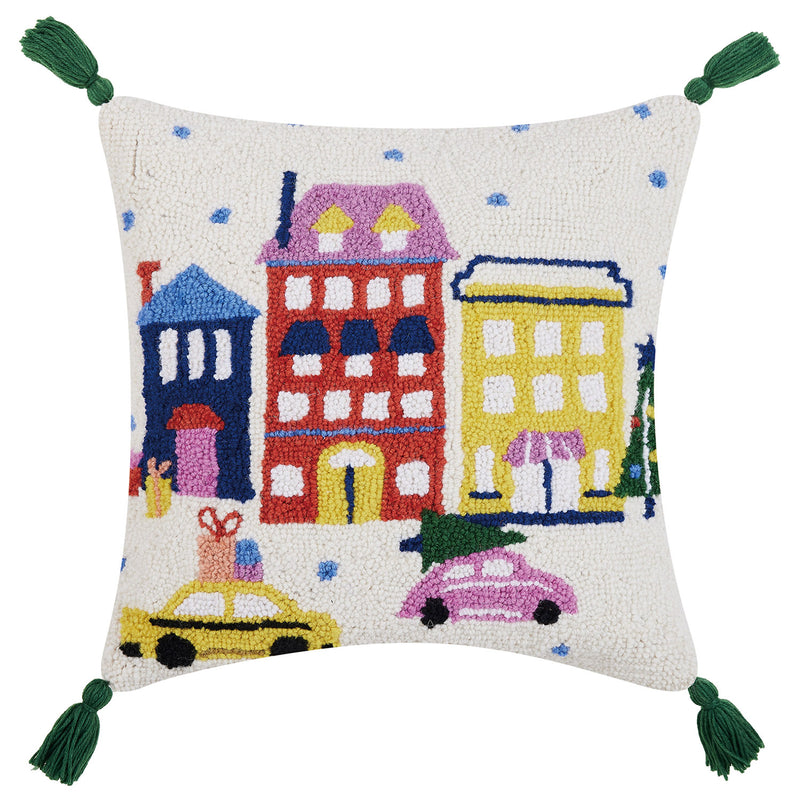 Ampersand Christmas In The City with Tassels Hook Throw Pillow