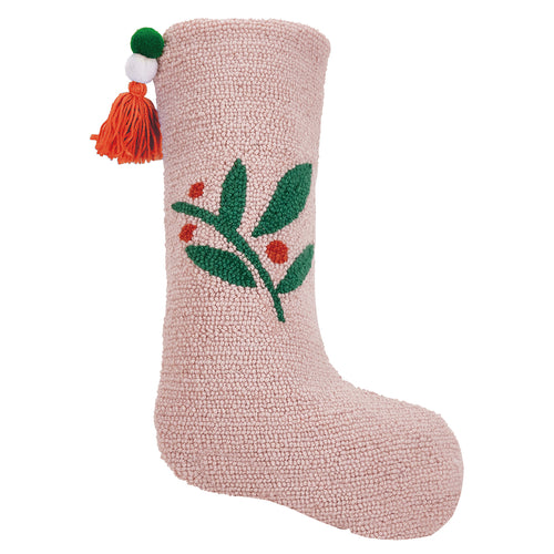 Ampersand Pink Berries Pom Pom Tassel Christmas Stocking