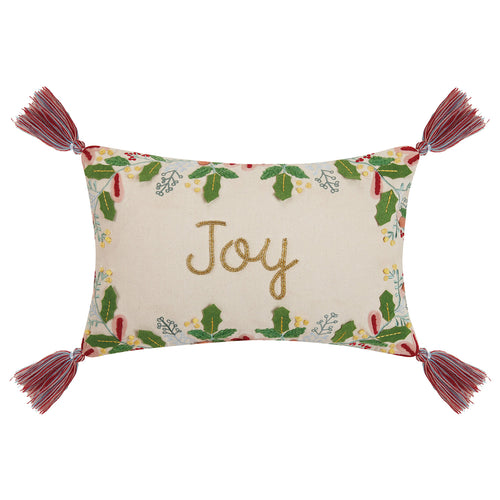 Boho Holiday Joy Embroidered Throw Pillow