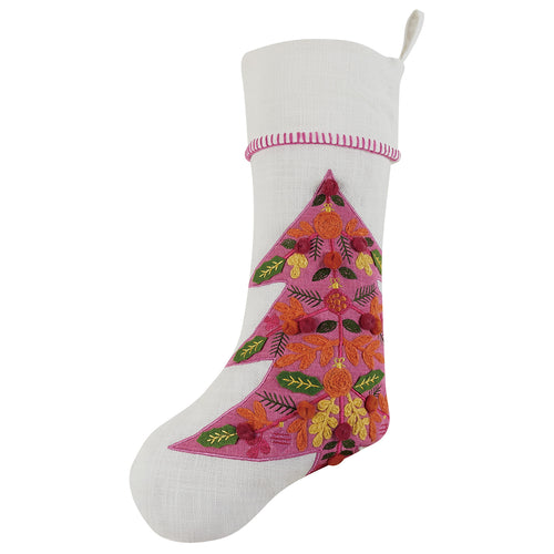 Merry Tree Embroidered Christmas Stocking