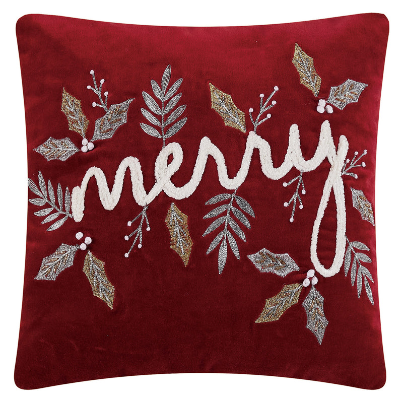 Gilded Merry Embroidered Throw Pillow