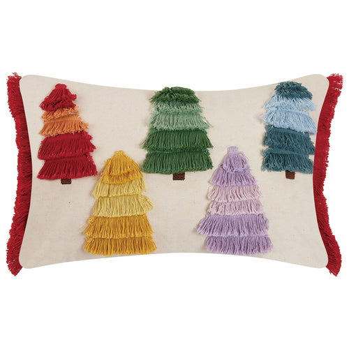 Boho Holiday Tree Farm Embroidered Throw Pillow