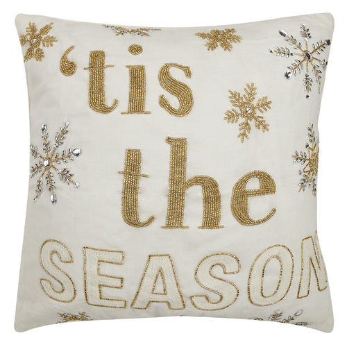 Tis The Season Gold Embroidered Throw Pillow