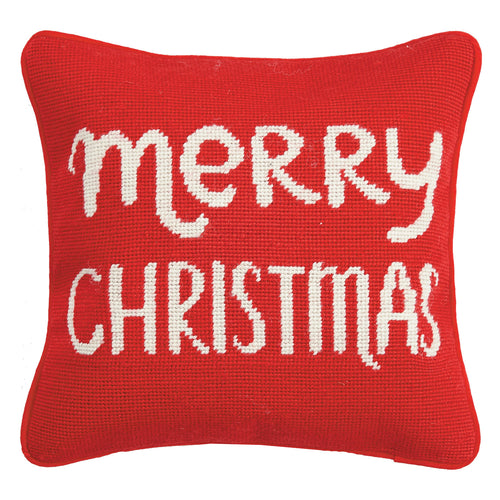 Merry Christmas Needlepoint Throw Pillow