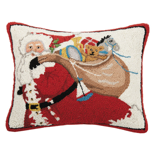 Santa With Bag Of Presents Hook Throw Pillow