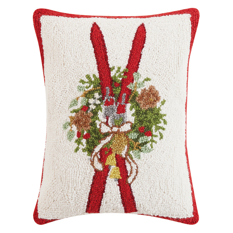 Xmas Skis Hook Throw Pillow