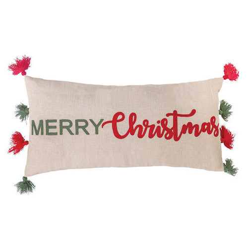 Merry Christmas Embroidered Throw Pillow