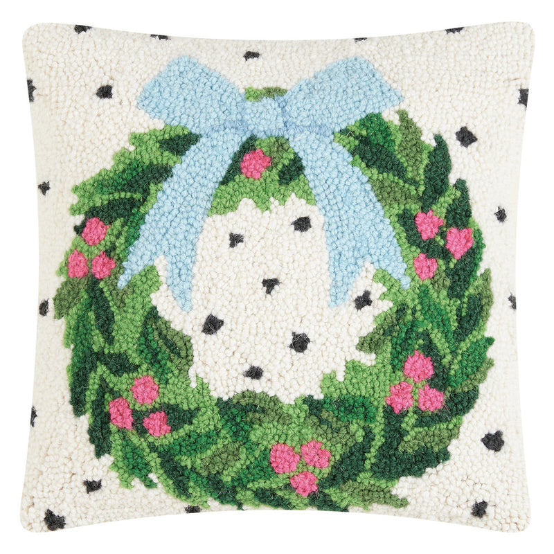 Holiday Spotted Wreath Hook Throw Pillow