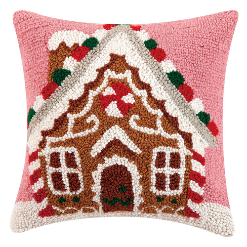 Gingerbread House With Candycane Hook Throw Pillow