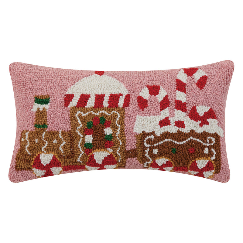 Gingerbread Train With Candycane Hook Throw Pillow