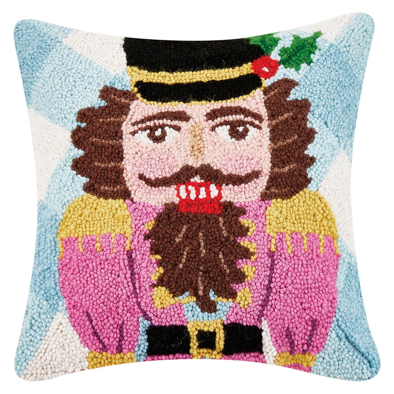 Festive Gingham Nutcracker Hook Throw Pillow