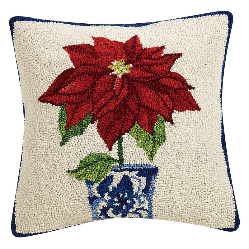 Holiday Chinoiserie Poinsettia Hook Throw Pillow