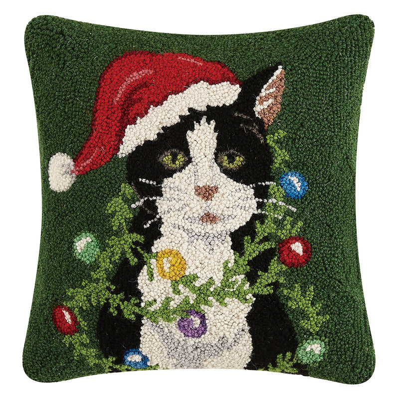 Holiday Cat With Ornaments Hook Throw Pillow