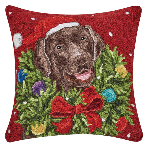 Chocolate Labrador With Santa Hat Hook Throw Pillow