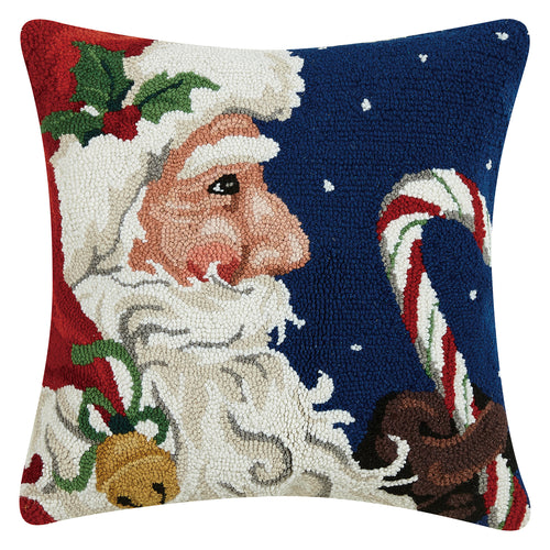 Santa With Candy Cane Hook Throw Pillow