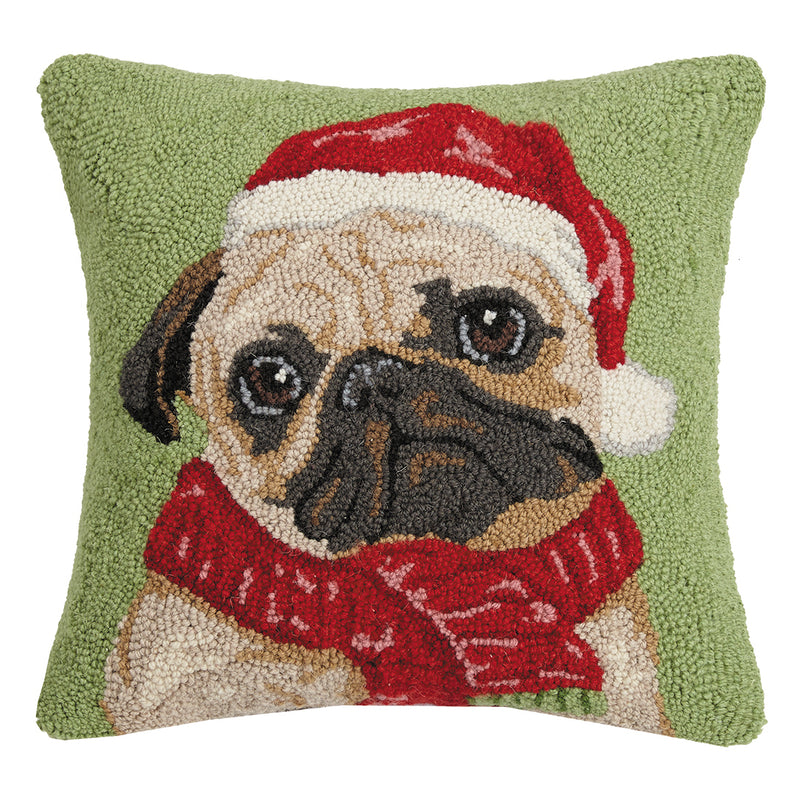 Holiday Pug Hook Throw Pillow