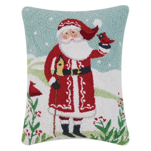 Santa with Birdhouse Hook Throw Pillow