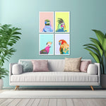 PI Studio Friendly Parrots Framed Art Set of 4