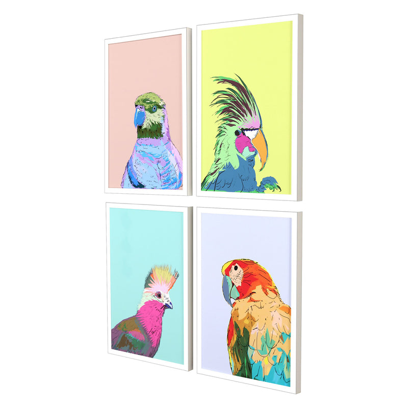 PI Studio Friendly Parrots Framed Art Set of 4