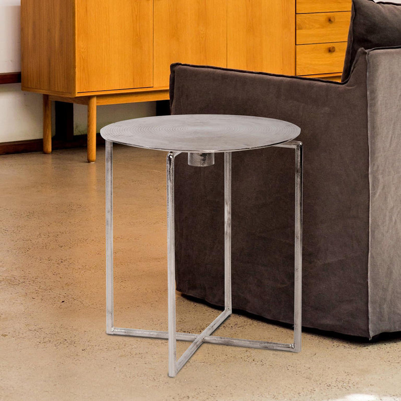 Raw Silver Spiral Top Accent Table