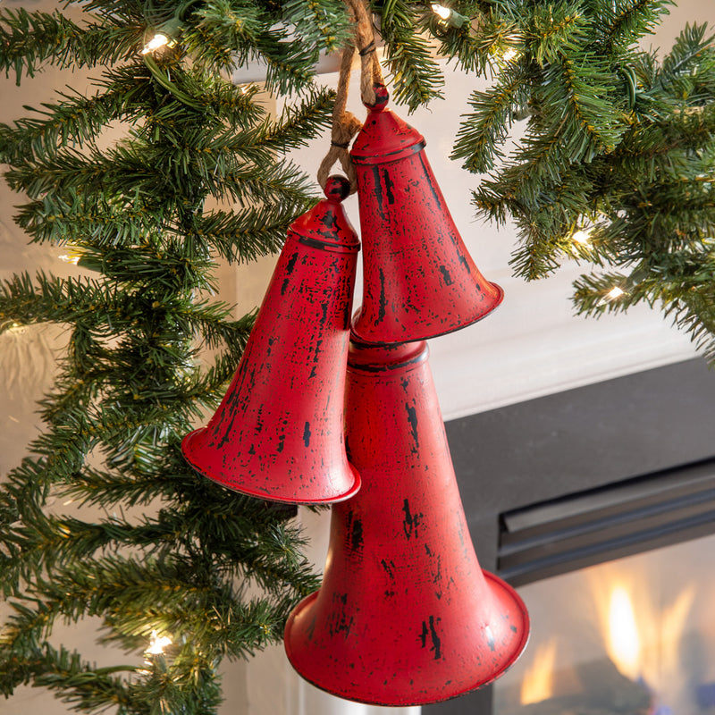 Red Metal Holiday Bell Set of 3