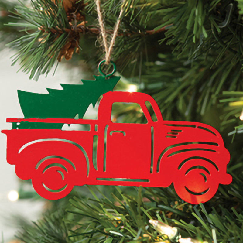 Red Truck with Tree Ornament Set of 4