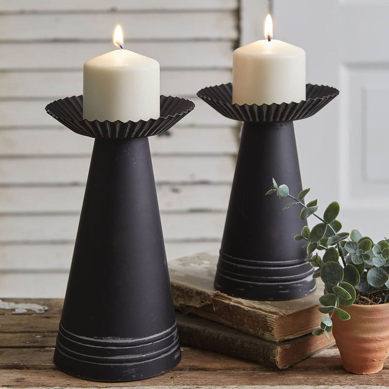 Corrugated Pillar Candle Holder Set of 2