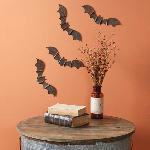 Rustic Metal Bat Wall Decor Set of 4