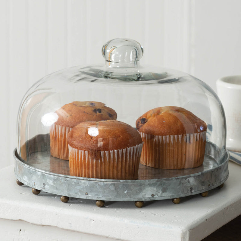 Glass Dessert Cloche with Beaded Base