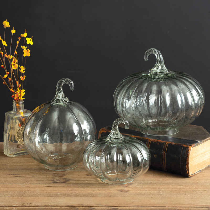 Glass Pumpkin Sculpture Set of 3