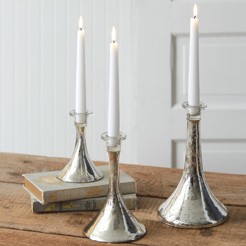 Silver Mercury Glass Taper Candle Set of 3