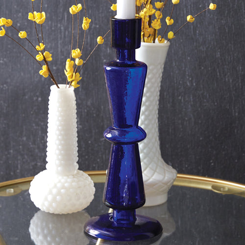 Cobalt Blue Glass Taper Candle Holder Set of 2