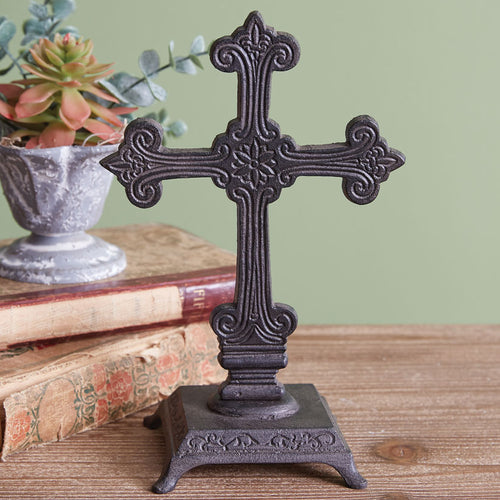 Ornate Cast Iron Cross Sculpture Set of 2