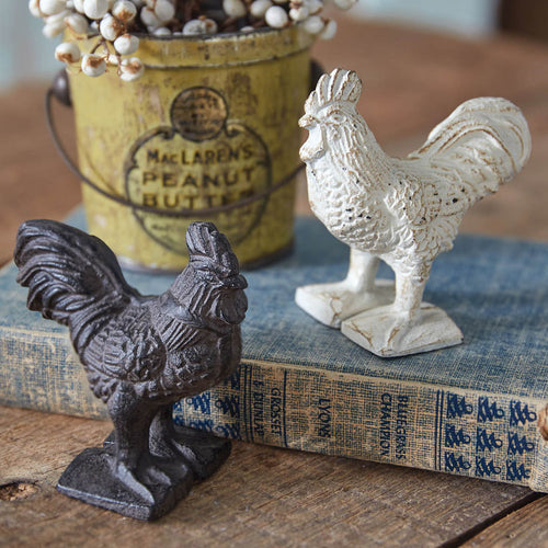 Cast Iron Rooster Sculpture Set of 2