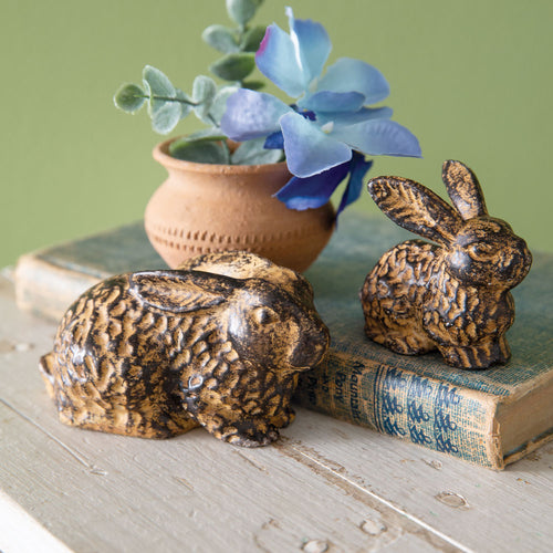 Rustic Bunny Sculpture Set of 2